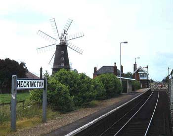 70 Heckington station and windmill Skegness Branch June 1976